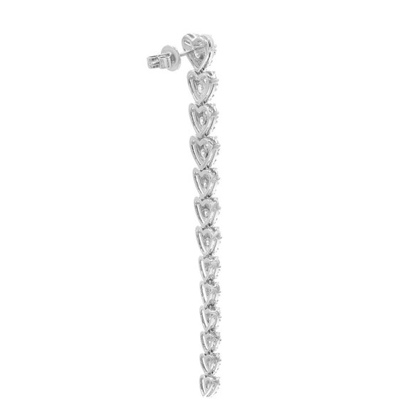 Round Cut Diamond Multiple Love Heart Long Drop Earrings 18K White Gold 4.09Cttw - Picture 4 of 5